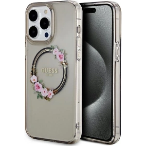 Buy Guess GUHMP15XHFWFCK Apple iPhone 15 Pro Max hardcase IML Flowers Wreatch MagSafe black - GUE3321 - {ean13} - Home Screen Store Europe