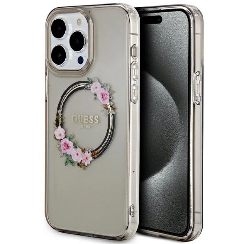 Kup Etui Guess GUHMP15XHFWFCK Apple iPhone 15 Pro Max hardcase IML Flowers Wreatch MagSafe fekete/black - GUE3321 - {ean13} - Sklep Home Screen