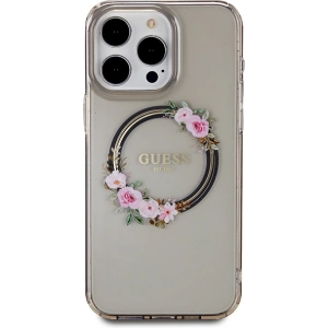 Buy Guess GUHMP15XHFWFCK Apple iPhone 15 Pro Max hardcase IML Flowers Wreatch MagSafe black - GUE3321 - {ean13} - Home Screen Store Europe