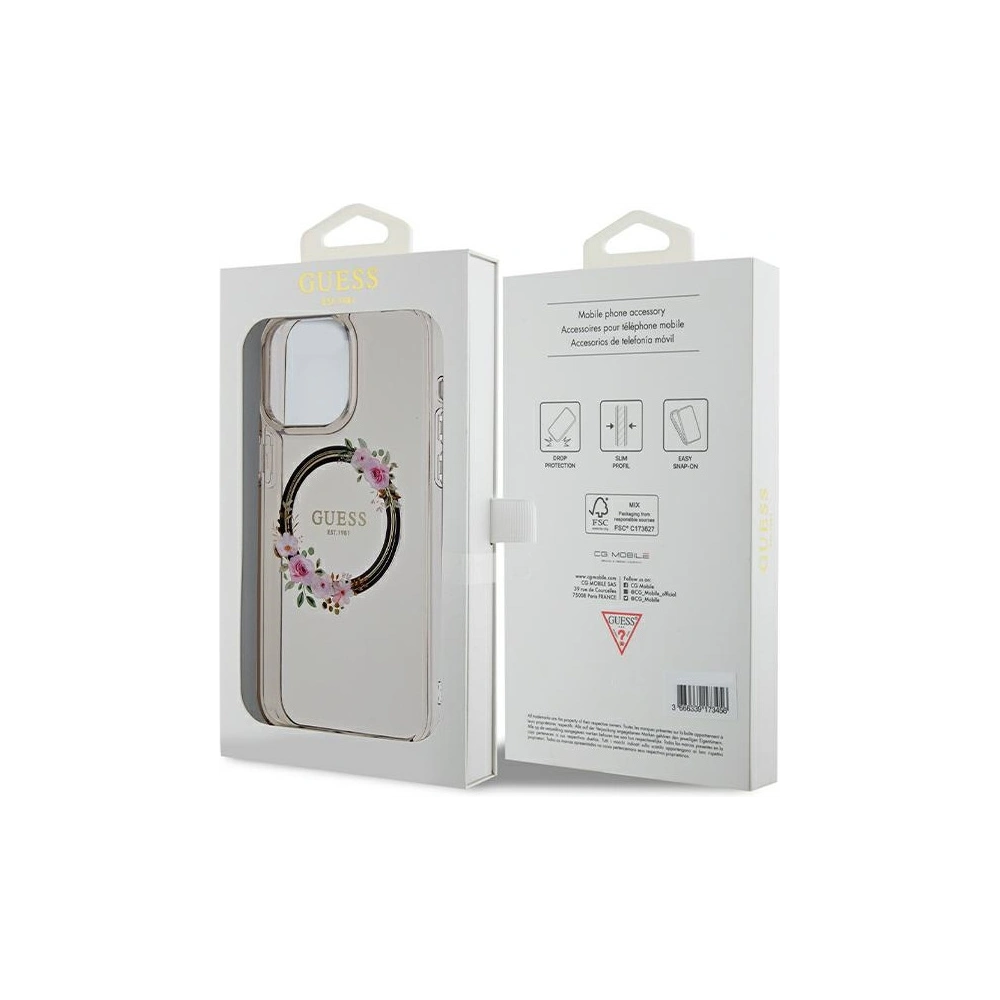 Etui Guess GUHMP15XHFWFCK Apple iPhone 15 Pro Max hardcase IML Flowers Wreatch MagSafe czarny/black