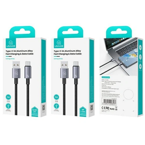 Kup Kabel USAMS US-SJ666 USB-A / USB-C 3A 2m rychlé nabíjení ocelový/rezavý - USA1054 - {ean13} - Sklep Home Screen