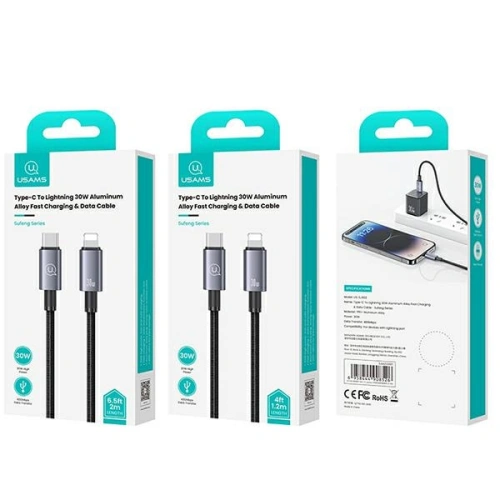 Kup Kabel USAMS US-SJ662 USB-C / Lightning 30W 1,2m Rychlé nabíjení ocelový/černý - USA1055 - {ean13} - Sklep Home Screen