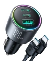 Autós töltő Joyroom JR-CCN07 USB-A, 2xUSB-C 120W + 100W USB-C kábel sötétszürke