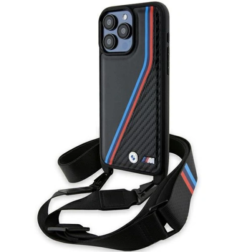 Buy BMW BMHCP15X23PSVTK Apple iPhone 15 Pro Max hardcase M Edition Carbon Tricolor Lines & Strap black - BMW613 - {ean13} - Home Screen Store Europe
