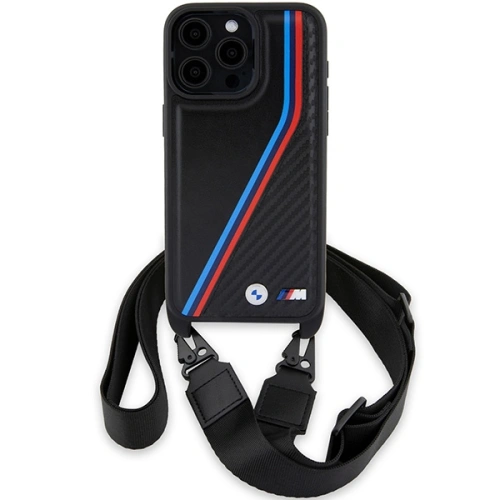 Buy BMW BMHCP15X23PSVTK Apple iPhone 15 Pro Max hardcase M Edition Carbon Tricolor Lines & Strap black - BMW613 - {ean13} - Home Screen Store Europe