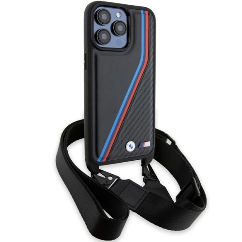 Buy BMW BMHCP15X23PSVTK Apple iPhone 15 Pro Max hardcase M Edition Carbon Tricolor Lines & Strap black - BMW613 - {ean13} - Home Screen Store Europe