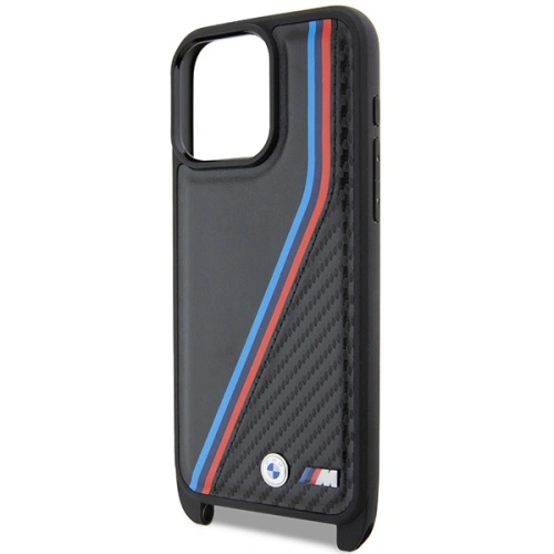 Buy BMW BMHCP15X23PSVTK Apple iPhone 15 Pro Max hardcase M Edition Carbon Tricolor Lines & Strap black - BMW613 - {ean13} - Home Screen Store Europe