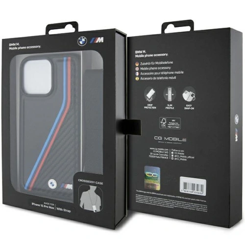 Kup Etui BMW BMHCP15X23PSVTK Apple iPhone 15 Pro Max hardcase M Edition Carbon Tricolor Lines & Strap negru/black - BMW613 - {ean13} - Sklep Home Screen