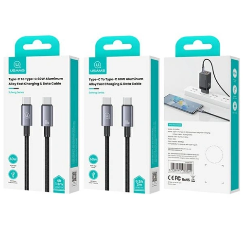 Kup Kabel USAMS US-SJ664 USB-C / USB-C 60W 2m Fast Charging stalowy/tarnish - USA1059 - {ean13} - Sklep Home Screen