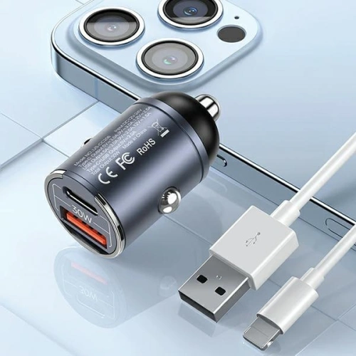 Kup Ładowarka samochodowa USAMS C38 USB-A, USB-C 30W PD Fast Charge fioletowy/purple - USA1060 - {ean13} - Sklep Home Screen