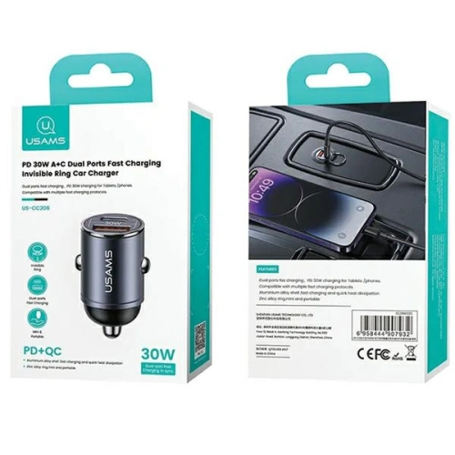 Kup Ładowarka samochodowa USAMS C38 USB-A, USB-C 30W PD Fast Charge fioletowy/purple - USA1060 - {ean13} - Sklep Home Screen