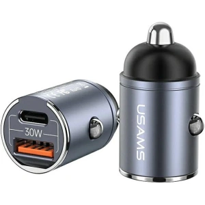 Kup Ładowarka samochodowa USAMS C38 USB-A, USB-C 30W PD Fast Charge stalowy/tarnish - USA1061 - {ean13} - Sklep Home Screen