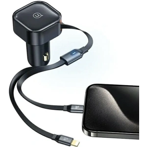 Kup Ładowarka samochodowa USAMS C41 ze zwijanym kablem 1xUSB-C, 1xLightning PD 30W Fast Charge czarny/black - USA1063 - {ean13} - Sklep Home Screen