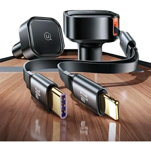Kup Ładowarka samochodowa USAMS C41 ze zwijanym kablem 1xUSB-C, 1xLightning PD 30W Fast Charge czarny/black - USA1063 - {ean13} - Sklep Home Screen