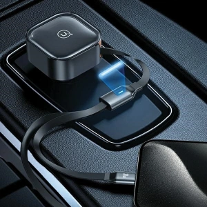 Buy USAMS C41 1xUSB-C, 1xLightning car charger with retractable cable PD 30W Fast Charge black - USA1063 - {ean13} - Home Screen Store Europe