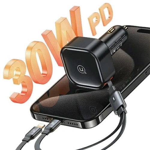 Kup Ładowarka samochodowa USAMS C41 ze zwijanym kablem 2xUSB-C PD 30W Fast Charge czarny/black - USA1064 - {ean13} - Sklep Home Screen