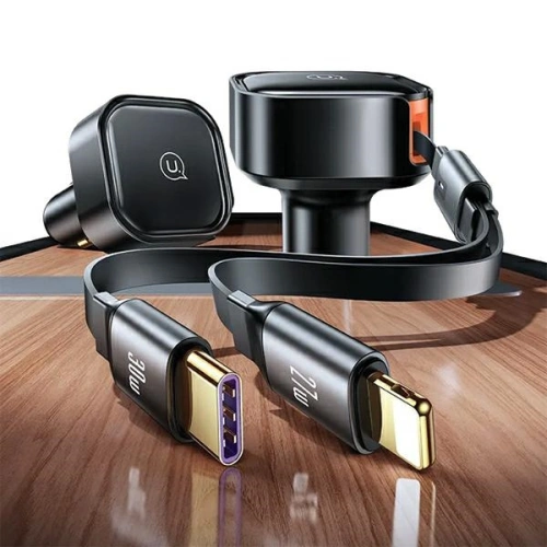 Kup Ładowarka samochodowa USAMS C41 ze zwijanym kablem 2xUSB-C PD 30W Fast Charge czarny/black - USA1064 - {ean13} - Sklep Home Screen