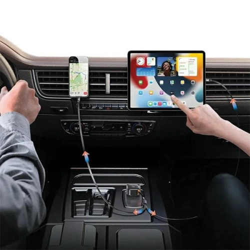 Buy USAMS C41 2xUSB-C car charger with retractable cable PD 30W Fast Charge black - USA1064 - {ean13} - Home Screen Store Europe
