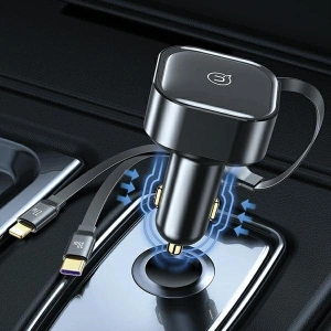 Kup Ładowarka samochodowa USAMS C41 ze zwijanym kablem 2xUSB-C PD 30W Fast Charge czarny/black - USA1064 - {ean13} - Sklep Home Screen