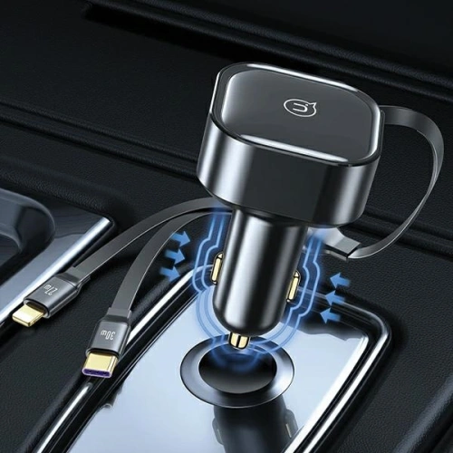 Kup Ładowarka samochodowa USAMS C41 ze zwijanym kablem 2xUSB-C PD 30W Fast Charge czarny/black - USA1064 - {ean13} - Sklep Home Screen