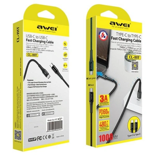 Kup Kabel AWEI CL-111T USB-C / USB-C 60W schwarz - AWEI178 - {ean13} - Sklep Home Screen