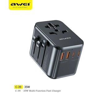 Kup Ładowarka sieciowa podróżna AWEI C-39 2xUSB-A, 3xUSB-C 35W US/AU/EU/UK czarny/black - AWEI180 - {ean13} - Sklep Home Screen
