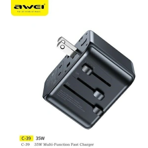 Kup Reise-Netzteil AWEI C-39 2xUSB-A, 3xUSB-C 35W US/AU/EU/UK schwarz/black - AWEI180 - {ean13} - Sklep Home Screen
