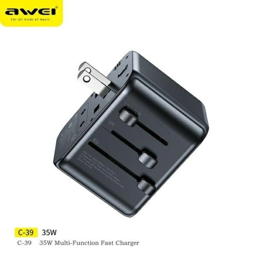 Buy AWEI C-39 travel charger 2xUSB-A, 3xUSB-C 35W US/AU/EU/UK black - AWEI180 - {ean13} - Home Screen Store Europe