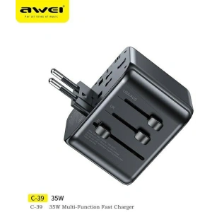 Kup Reise-Netzteil AWEI C-39 2xUSB-A, 3xUSB-C 35W US/AU/EU/UK schwarz/black - AWEI180 - {ean13} - Sklep Home Screen