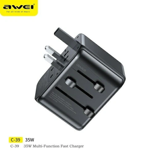 Buy AWEI C-39 travel charger 2xUSB-A, 3xUSB-C 35W US/AU/EU/UK black - AWEI180 - {ean13} - Home Screen Store Europe