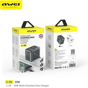 Kup Încărcător de călătorie AWEI C-39 2xUSB-A, 3xUSB-C 35W US/AU/EU/UK negru/black - AWEI180 - {ean13} - Sklep Home Screen