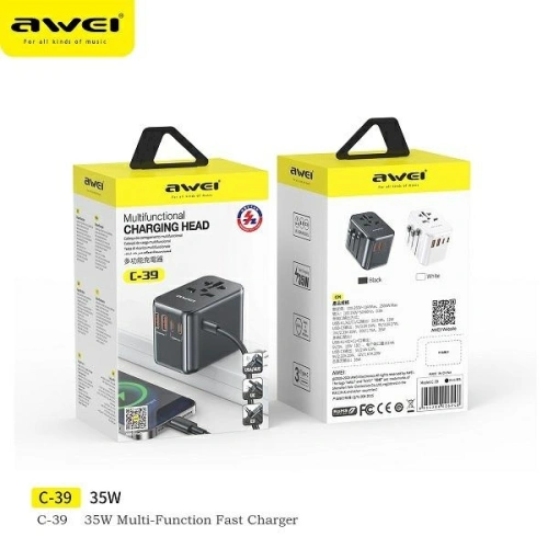 Kup Încărcător de călătorie AWEI C-39 2xUSB-A, 3xUSB-C 35W US/AU/EU/UK negru/black - AWEI180 - {ean13} - Sklep Home Screen