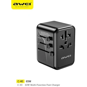 Kup Ładowarka sieciowa podróżna AWEI C-40 2xUSB-A, 3xUSB-C 65W US/AU/EU/UK czarny/black - AWEI181 - {ean13} - Sklep Home Screen
