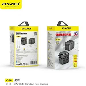 Kup Încărcător de călătorie AWEI C-40 2xUSB-A, 3xUSB-C 65W US/AU/EU/UK negru/black - AWEI181 - {ean13} - Sklep Home Screen