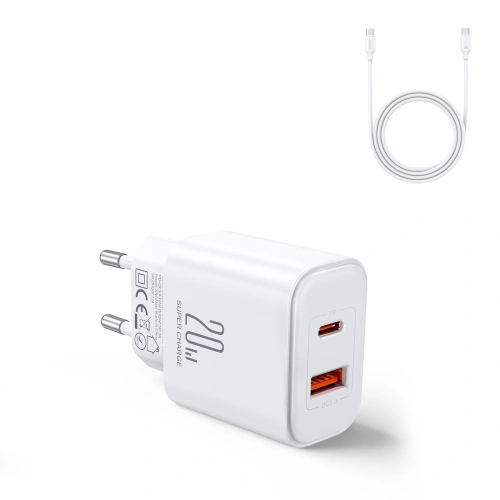 Kup Síťová nabíječka Joyroom JR-TCF05 20W USB-A, USB-C + kabel USB-C 1m bílá - JYR976 - {ean13} - Sklep Home Screen