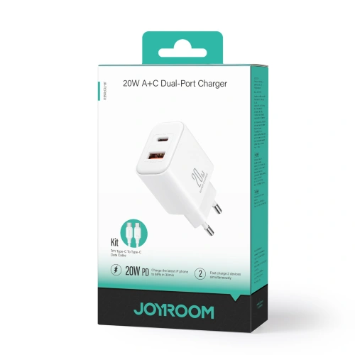 Kup Ładowarka sieciowa Joyroom JR-TCF05 20W USB-A, USB-C + kabel USB-C 1m biała - JYR976 - {ean13} - Sklep Home Screen