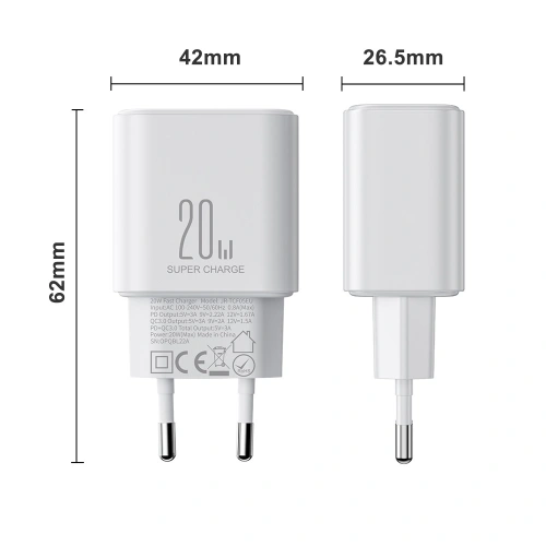 Kup Ładowarka sieciowa Joyroom JR-TCF05 20W USB-A, USB-C + kabel USB-C 1m biała - JYR976 - {ean13} - Sklep Home Screen