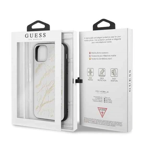 Kup Etui Guess GUHCN58MGGWH Apple iPhone 11 Pro bílý/white hard case Glitter Marble Glass - GUE172WHT - {ean13} - Sklep Home Screen