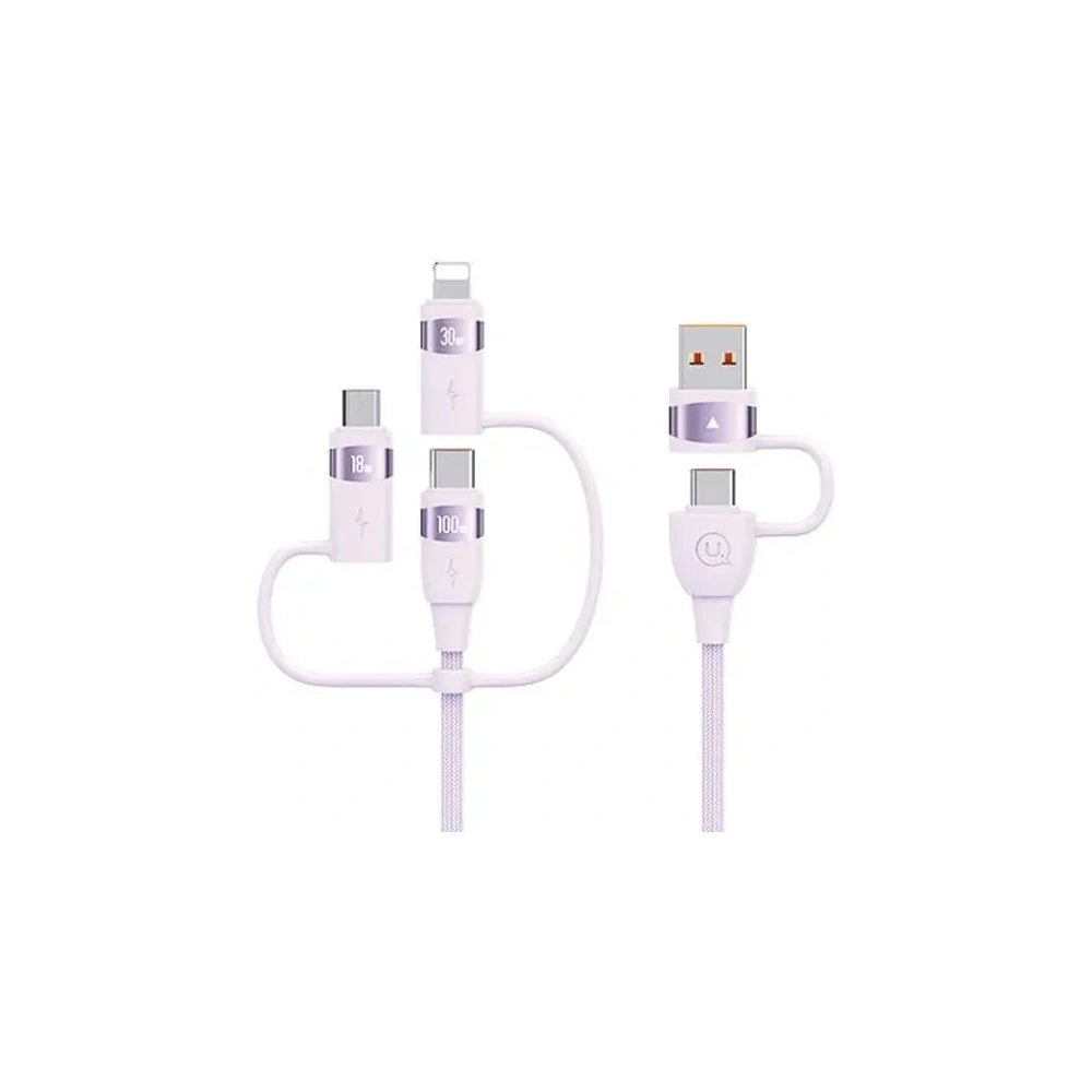 Kabel USAMS U85 US-SJ646 2xUSB-C/USB-A/Micro-USB/ Lightning 6w1 2m 100W PD Fast Charge fioletowy