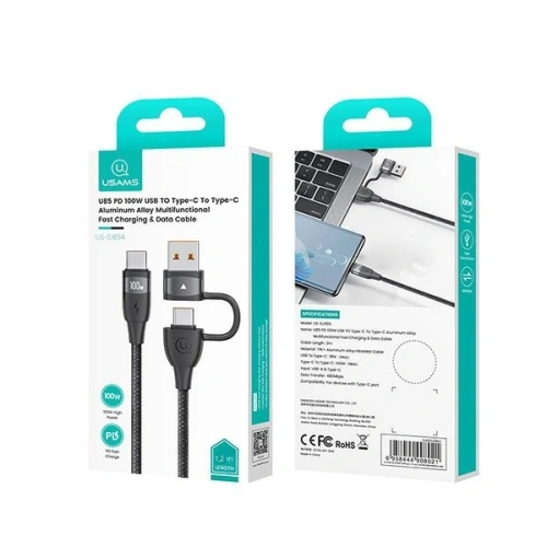 Kabel USAMS U85 US-SJ654 USB-A / 2xUSB-C 1,2m 100W PD Fast Charge czarny