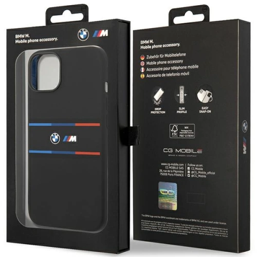 Kup Case BMW BMHCP15S22SDTK Apple iPhone 15 / 14 / 13 Hardcase M Silikon Tricolor Linien schwarz/black - BMW645 - {ean13} - Sklep Home Screen
