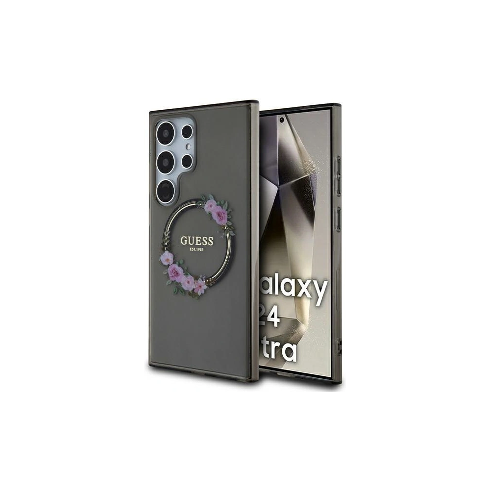 Etui Guess GUHMS24LHFWFCK Samsung Galaxy S24 Ultra hardcase IML Flowers Wreath MagSafe czarny/black