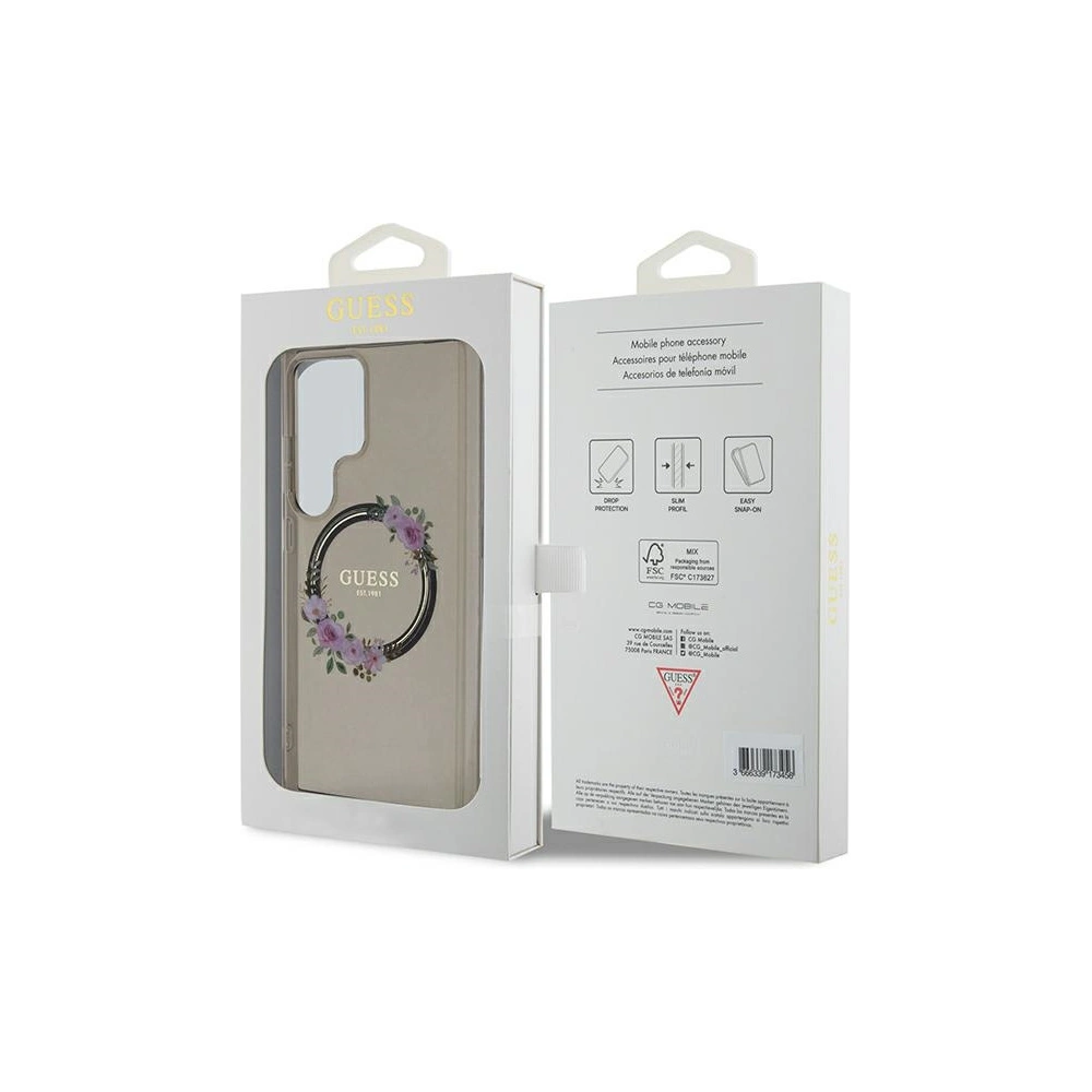 Etui Guess GUHMS24LHFWFCK Samsung Galaxy S24 Ultra hardcase IML Flowers Wreath MagSafe czarny/black