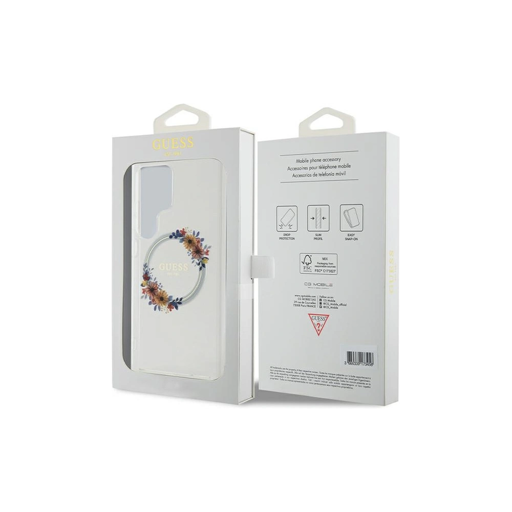 Etui Guess GUHMS24LHFWFCT Samsung Galaxy S24 Ultra hardcase IML Flowers Wreath MagSafe przeźroczysty/transparent