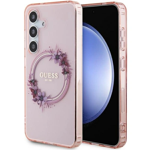 Kup Case Guess GUHMS24SHFWFCP Samsung Galaxy S24 Hardcase IML Flowers Wreath MagSafe rosa/pink - GUE3357 - {ean13} - Sklep Home Screen