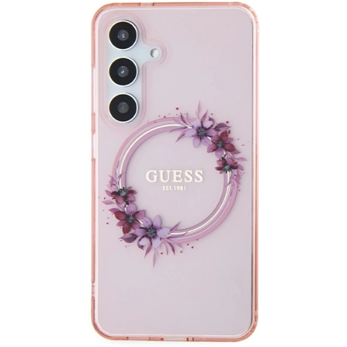 Kup Case Guess GUHMS24SHFWFCP Samsung Galaxy S24 Hardcase IML Flowers Wreath MagSafe rosa/pink - GUE3357 - {ean13} - Sklep Home Screen
