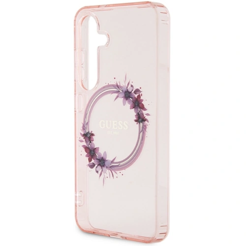 Kup Case Guess GUHMS24SHFWFCP Samsung Galaxy S24 Hardcase IML Flowers Wreath MagSafe rosa/pink - GUE3357 - {ean13} - Sklep Home Screen
