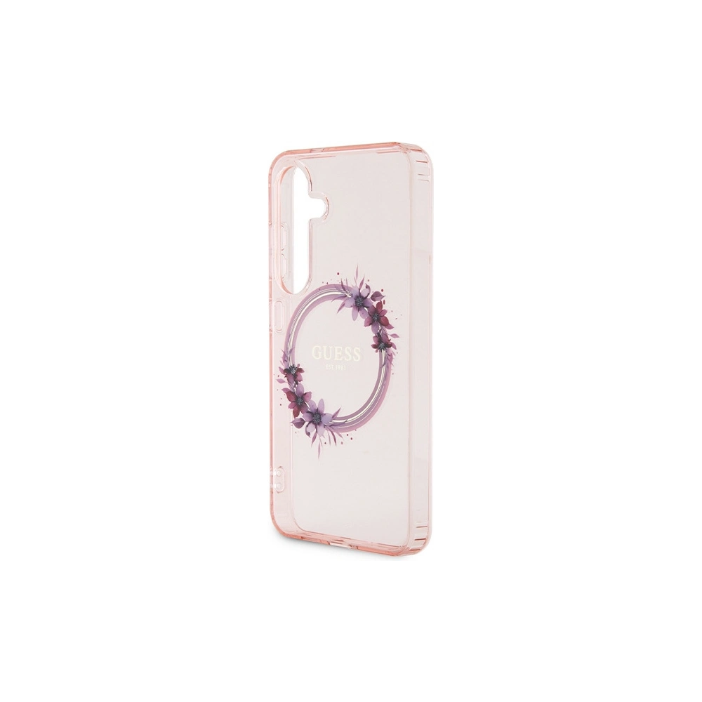 Etui Guess GUHMS24SHFWFCP Samsung Galaxy S24 hardcase IML Flowers Wreath MagSafe różowy/pink