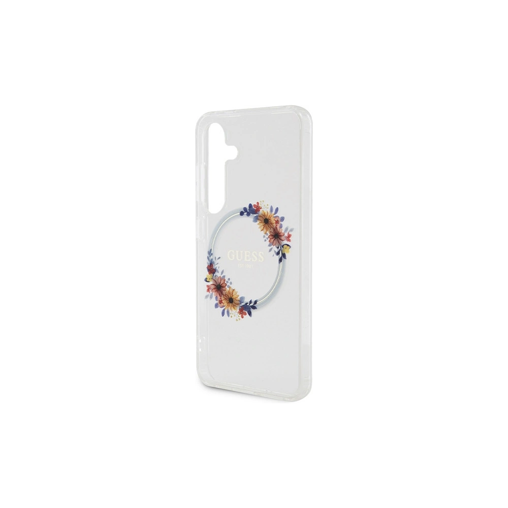 Etui Guess GUHMS24SHFWFCT Samsung Galaxy S24 hardcase IML Flowers Wreath MagSafe przeźroczysty/transparent