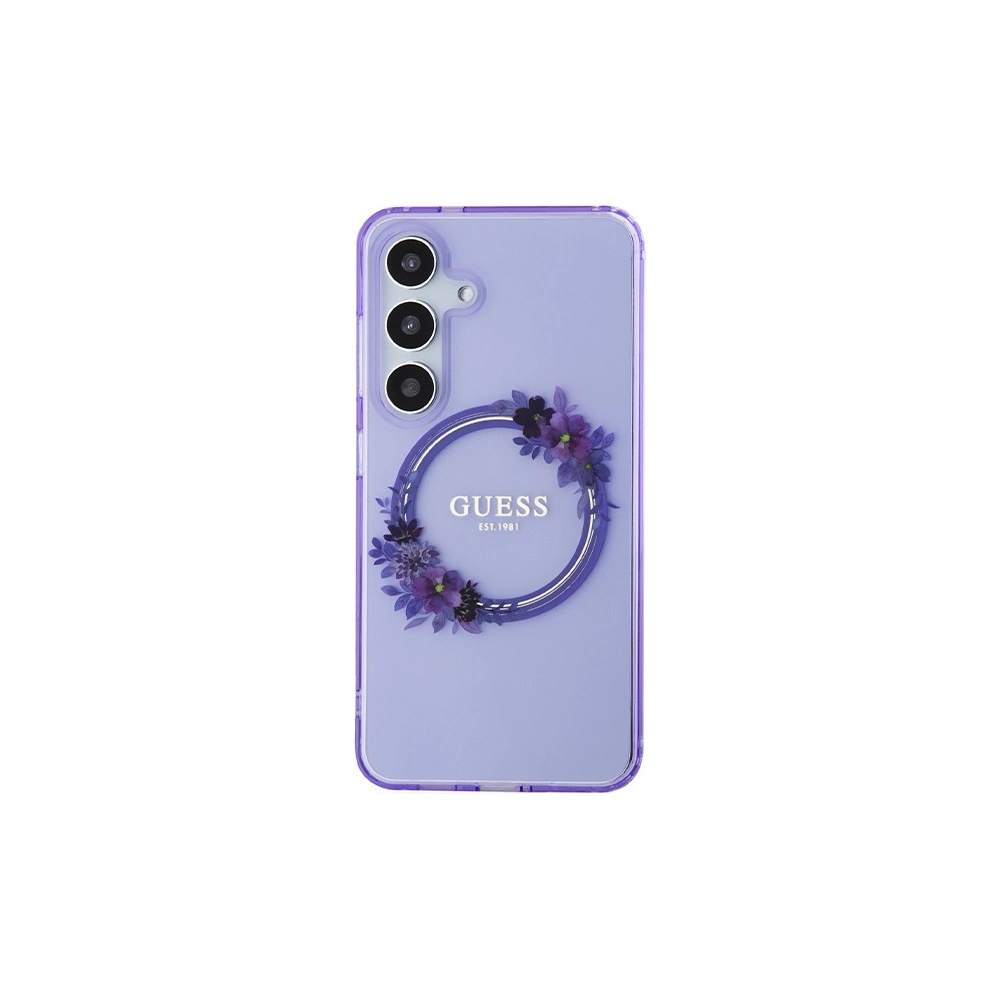 Etui Guess GUHMS24SHFWFCU Samsung Galaxy S24 hardcase IML Flowers Wreath MagSafe fioletowy/purple